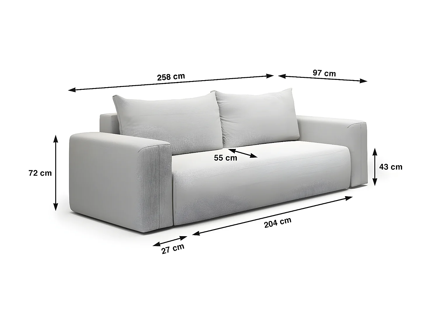 Canapé convertible 3 places coffre Bliss Gris clair