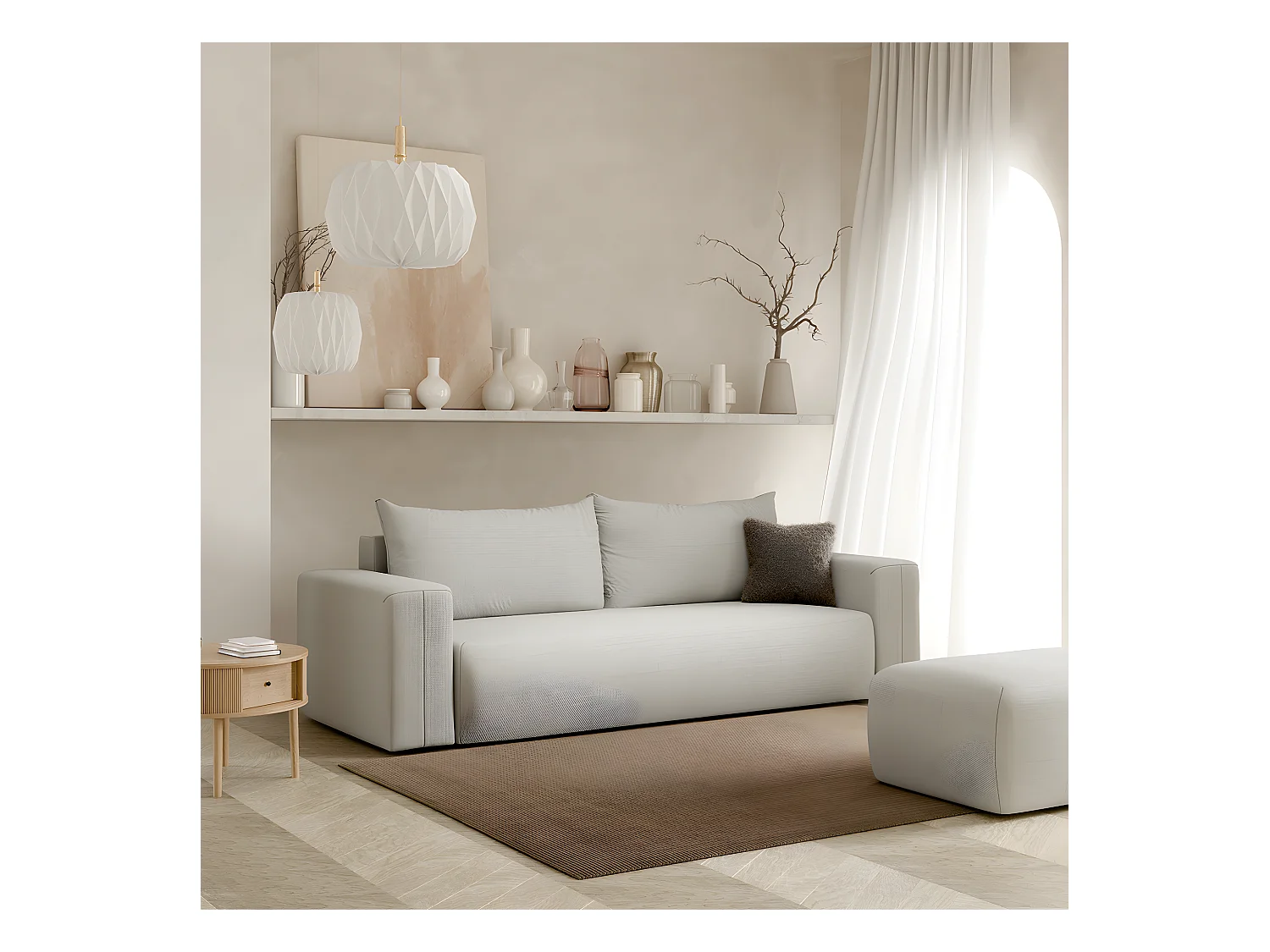 Canapé convertible 3 places coffre Bliss Gris clair