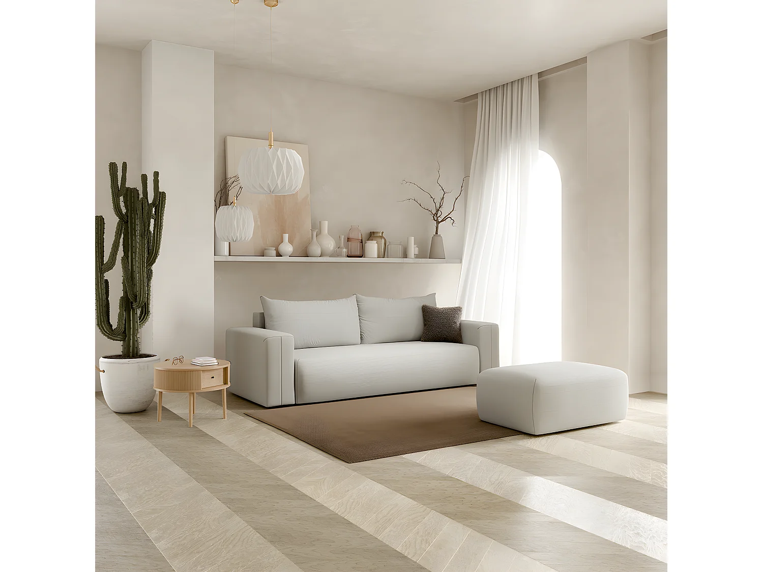 Canapé convertible 3 places coffre Bliss Gris clair