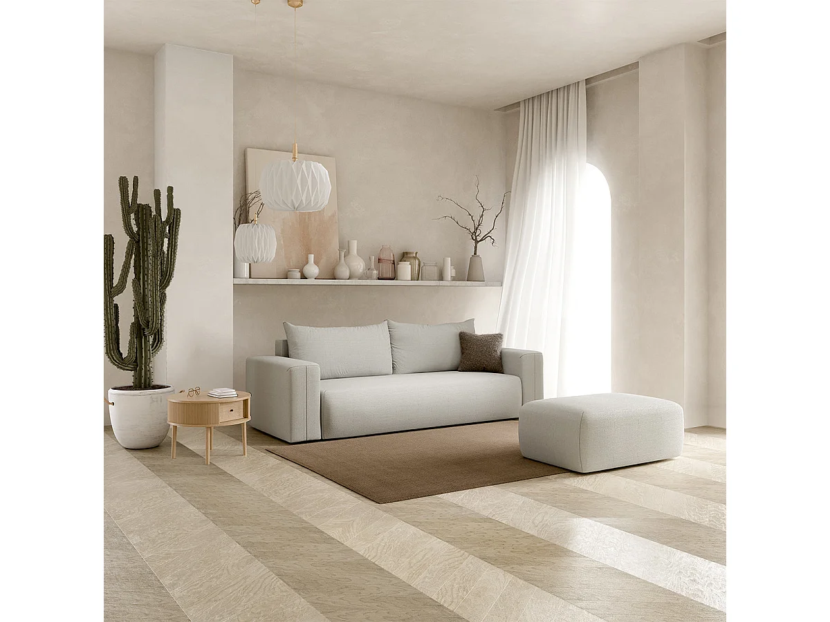 Canapé convertible 3 places avec coffre en tissu gris clair