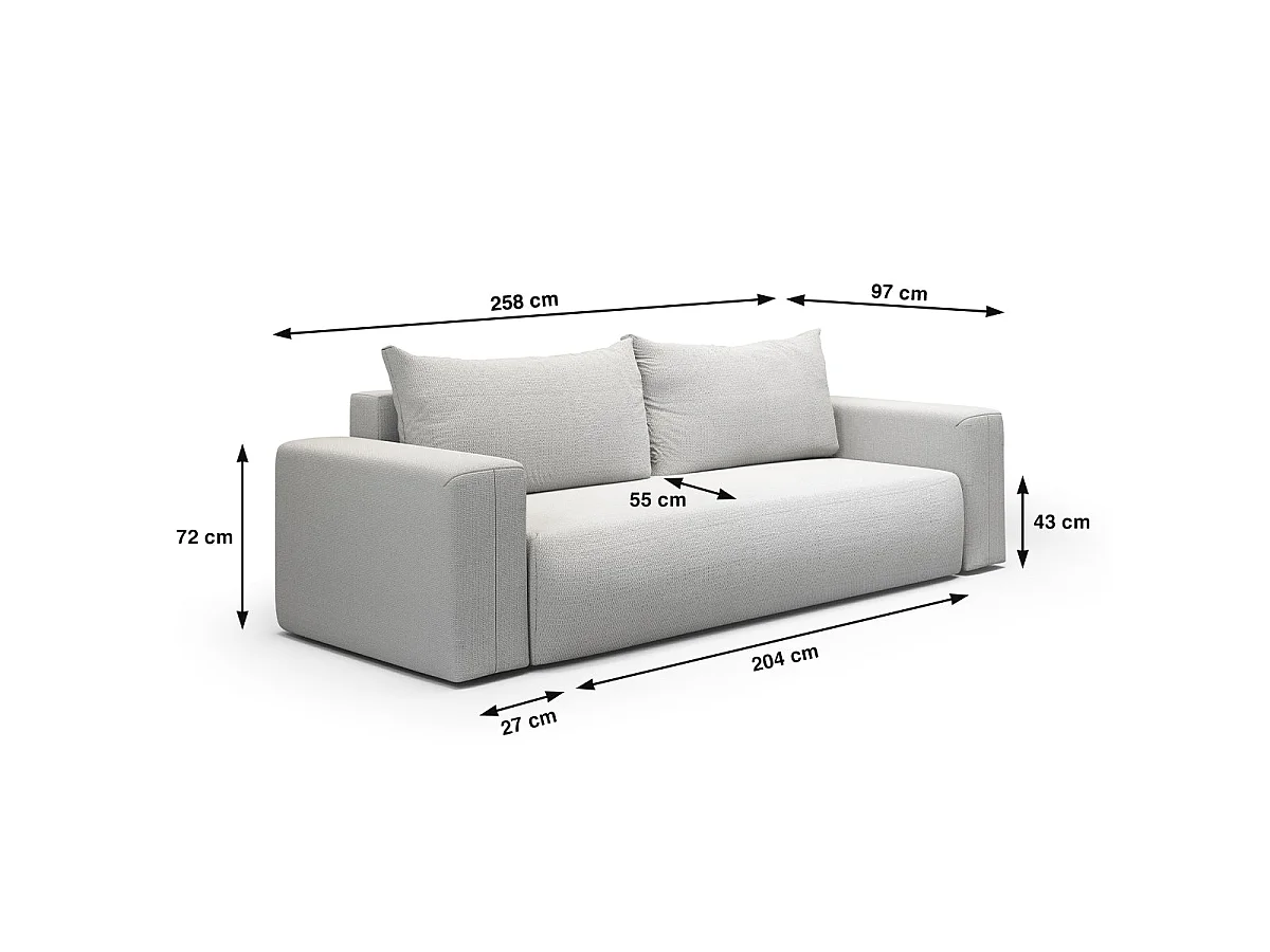 Canapé convertible 3 places avec coffre en tissu gris clair