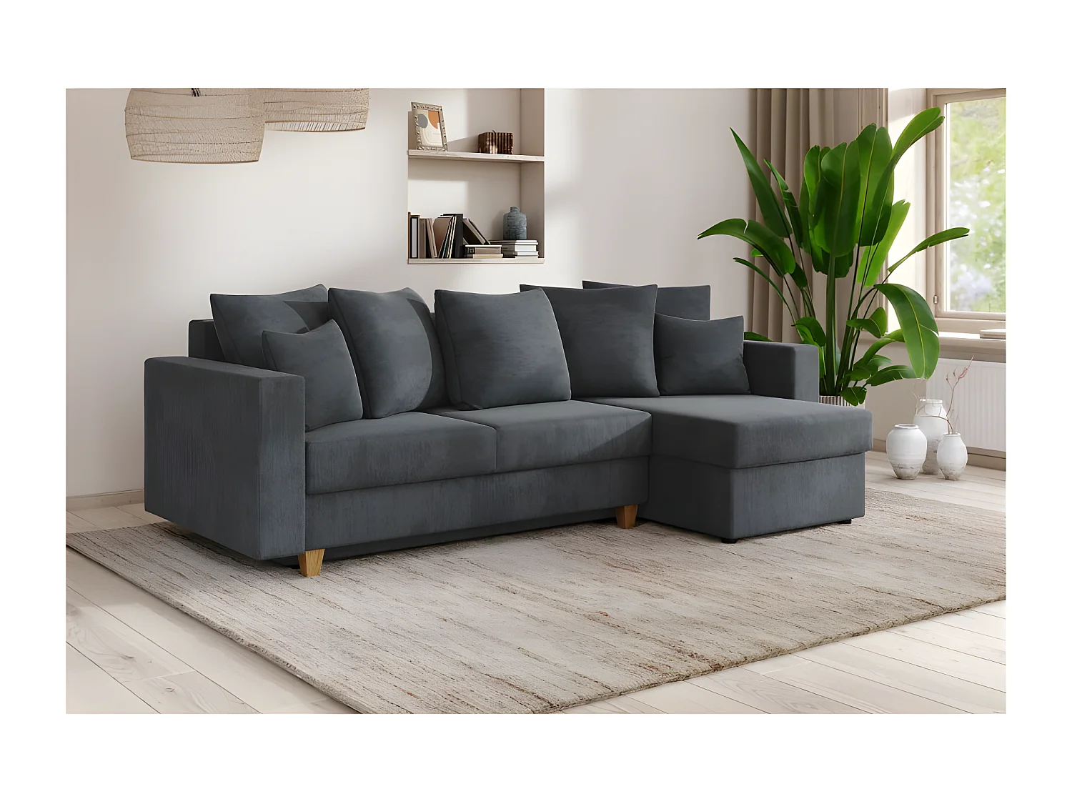 Canapé d'angle KRISTI convertible velours côtelé gris souris  4 places