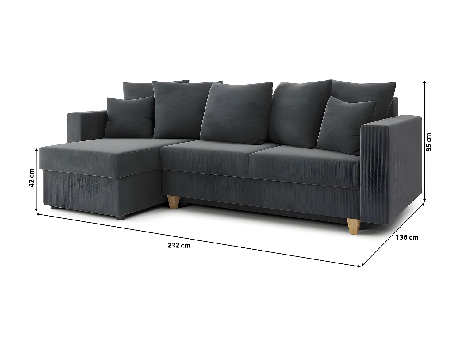 Canapé d'angle KRISTI convertible velours côtelé gris souris  4 places