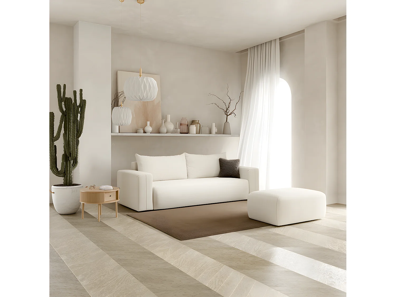 Canapé convertible 3 places coffre Bliss Blanc Cassé