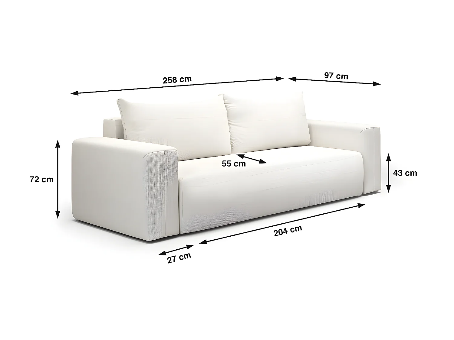 Canapé convertible 3 places coffre Bliss Blanc Cassé