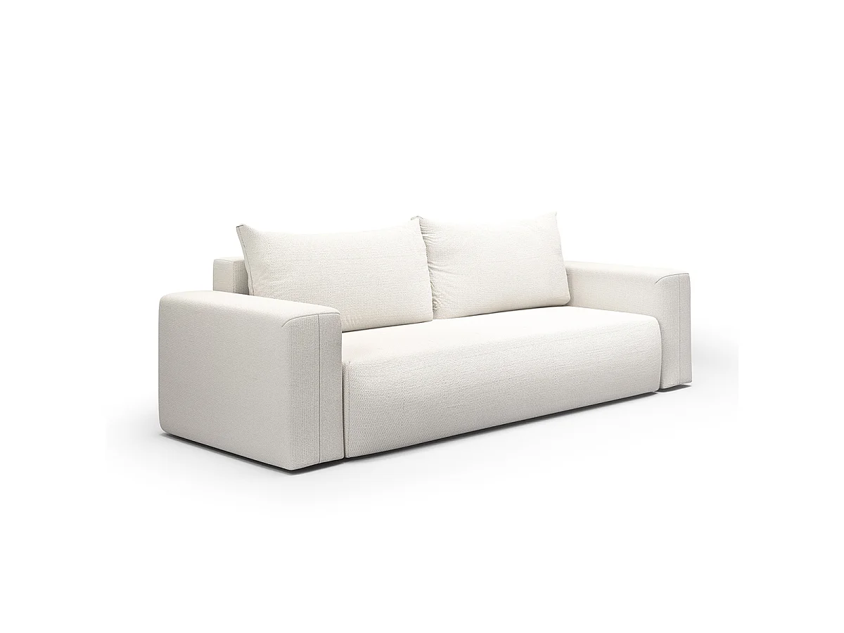 Canapé convertible 3 places avec coffre en tissu blanc casse
