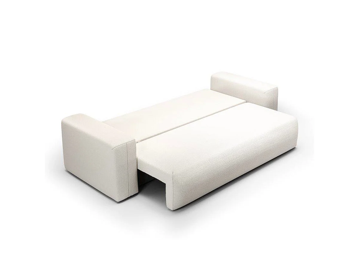 Canapé convertible 3 places avec coffre en tissu blanc casse