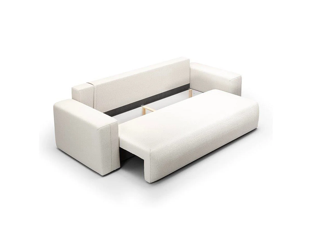 Canapé convertible 3 places avec coffre en tissu blanc casse