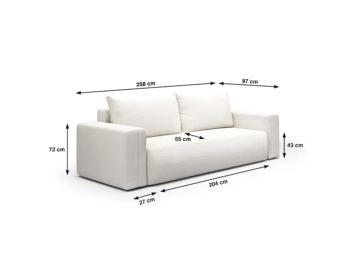 Canapé convertible 3 places avec coffre en tissu blanc casse