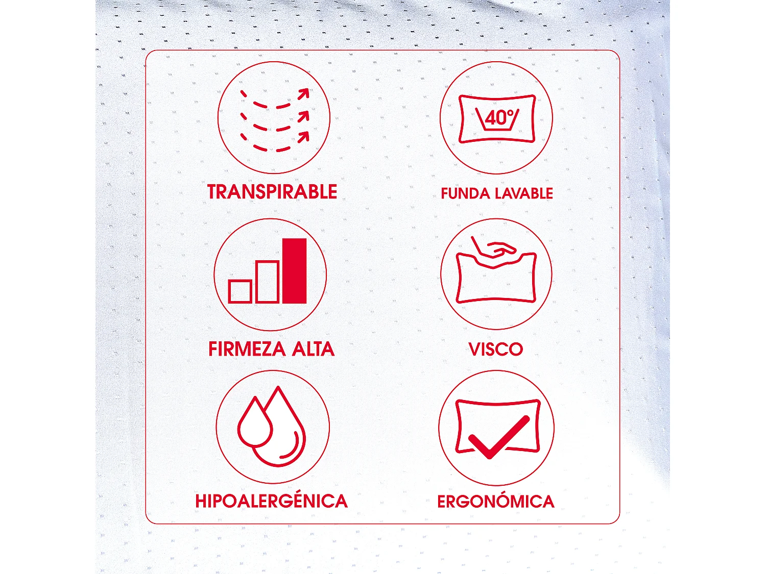 Almohada visco, firmeza alta, funda lavable, hipoalergénica, 80 cm