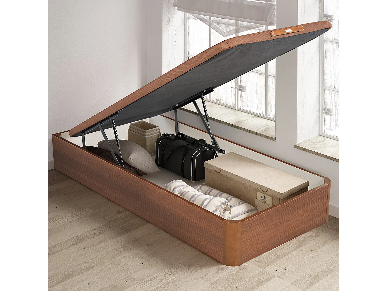 Canapé abatible Pikolin cerezo | Apertura frontal | Gran capacidad | 32 cm | Tapa transpirable 3D | Montaje y retirada incluidos