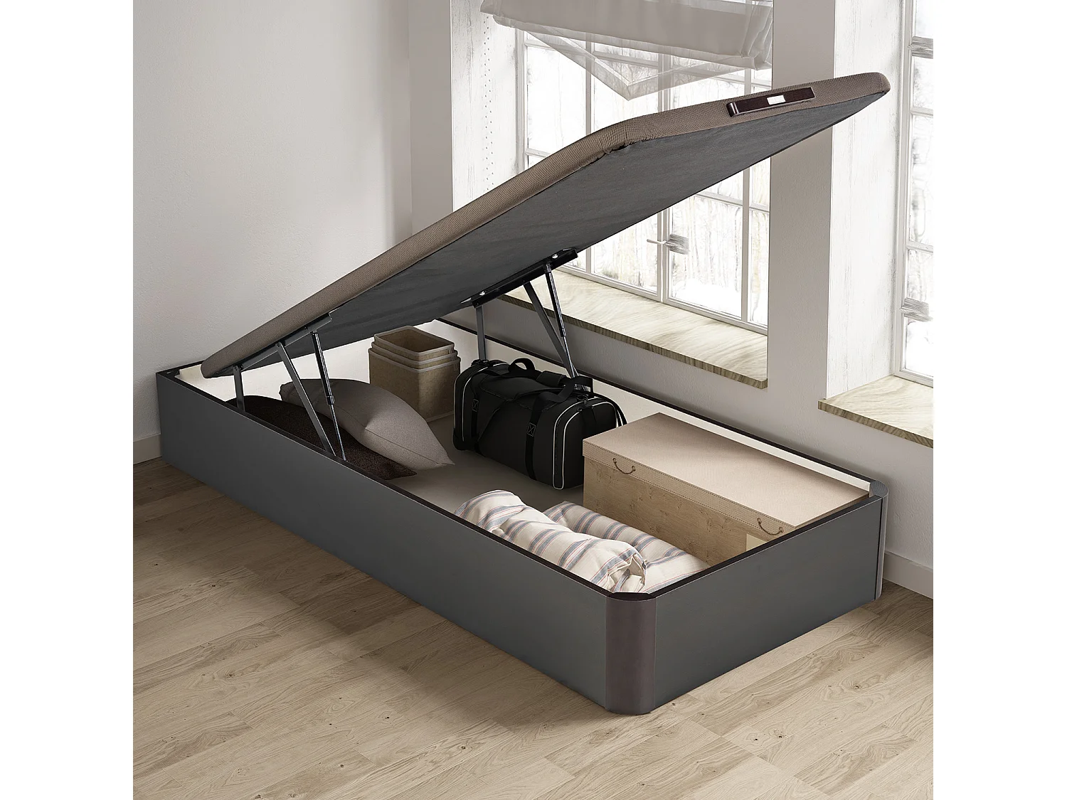 Canapé abatible Pikolin wengué | Apertura frontal | Gran capacidad | 32 cm | Tapa transpirable 3D | Montaje y retirada incluidos