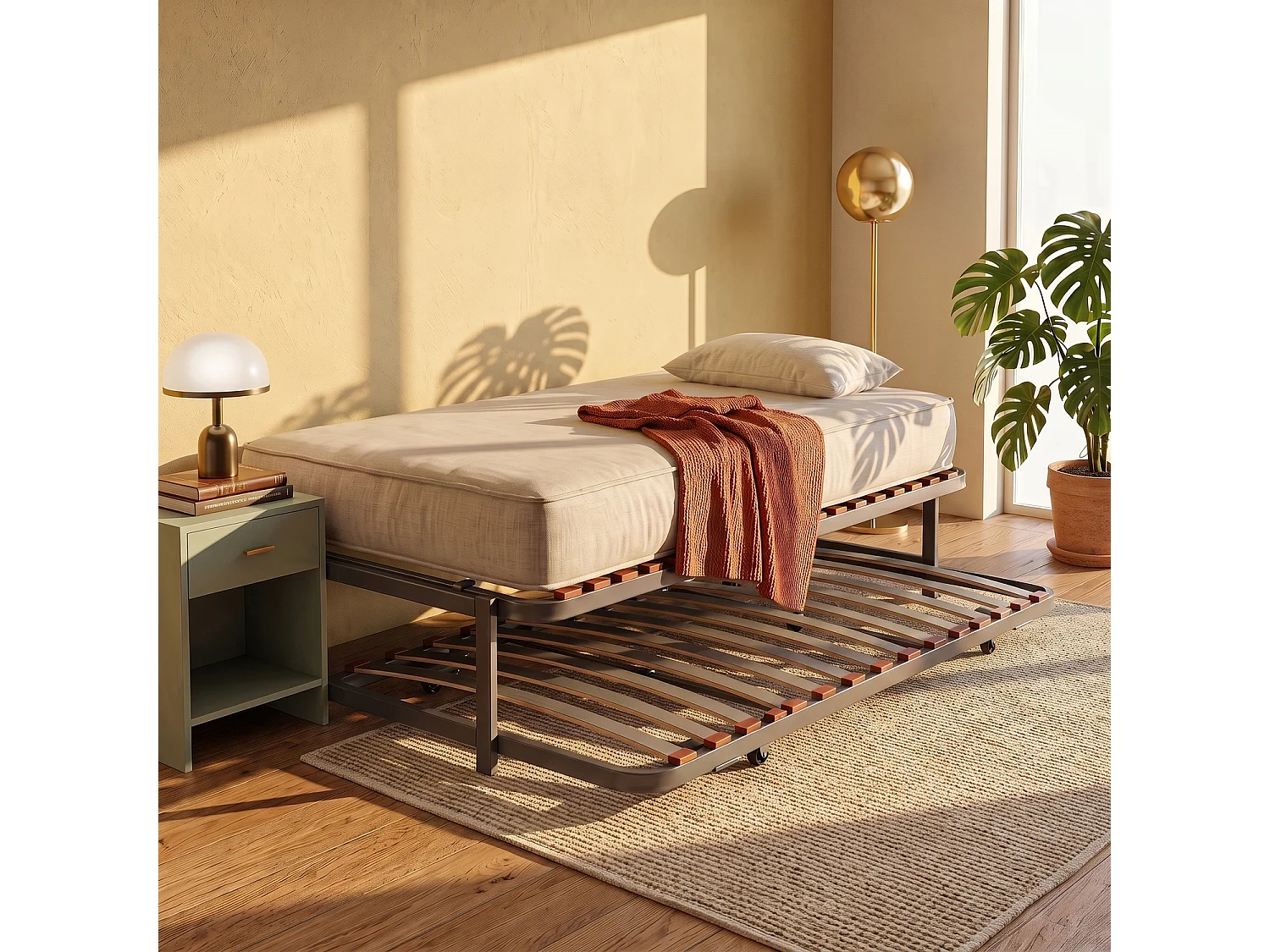 Cama nido Pikolin 90 x 190 cm con patas, estructura de acero negra