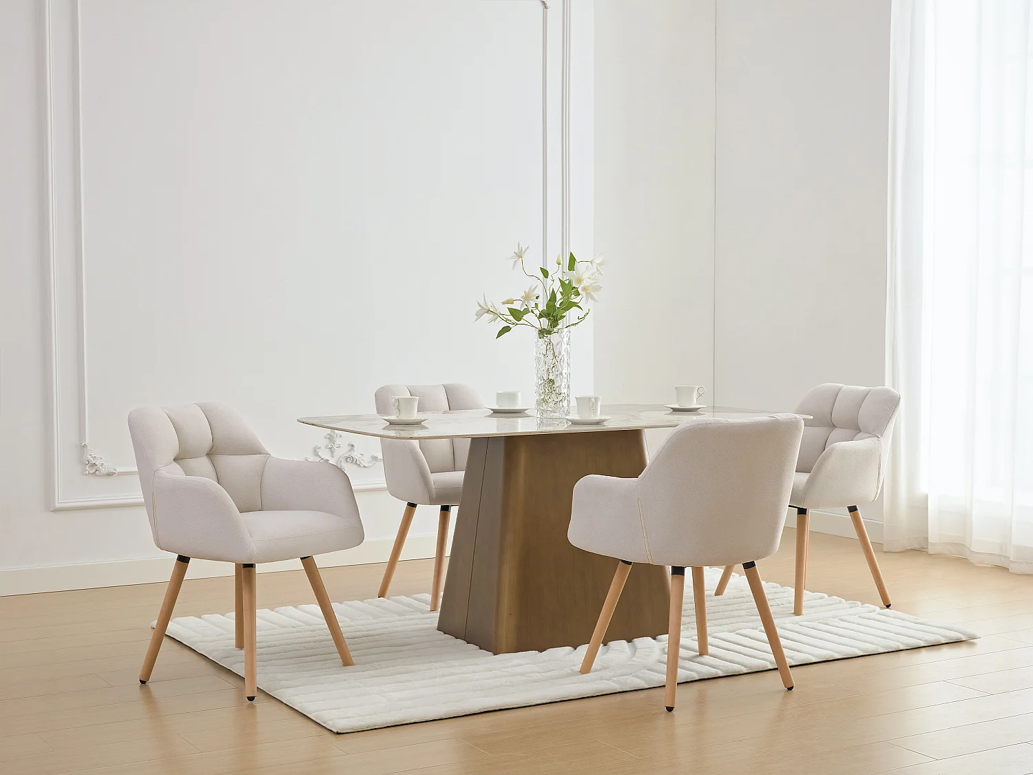 Lot de 2 chaises  avec accoudoirs - Tissu et bois de hêtre - Beige - PEGA de Pascal MORABITO