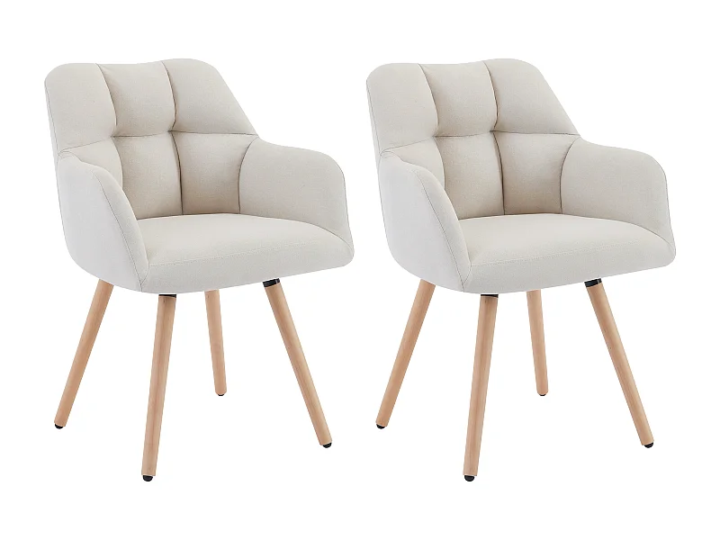 Lot de 2 chaises  avec accoudoirs - Tissu et bois de hêtre - Beige - PEGA de Pascal MORABITO