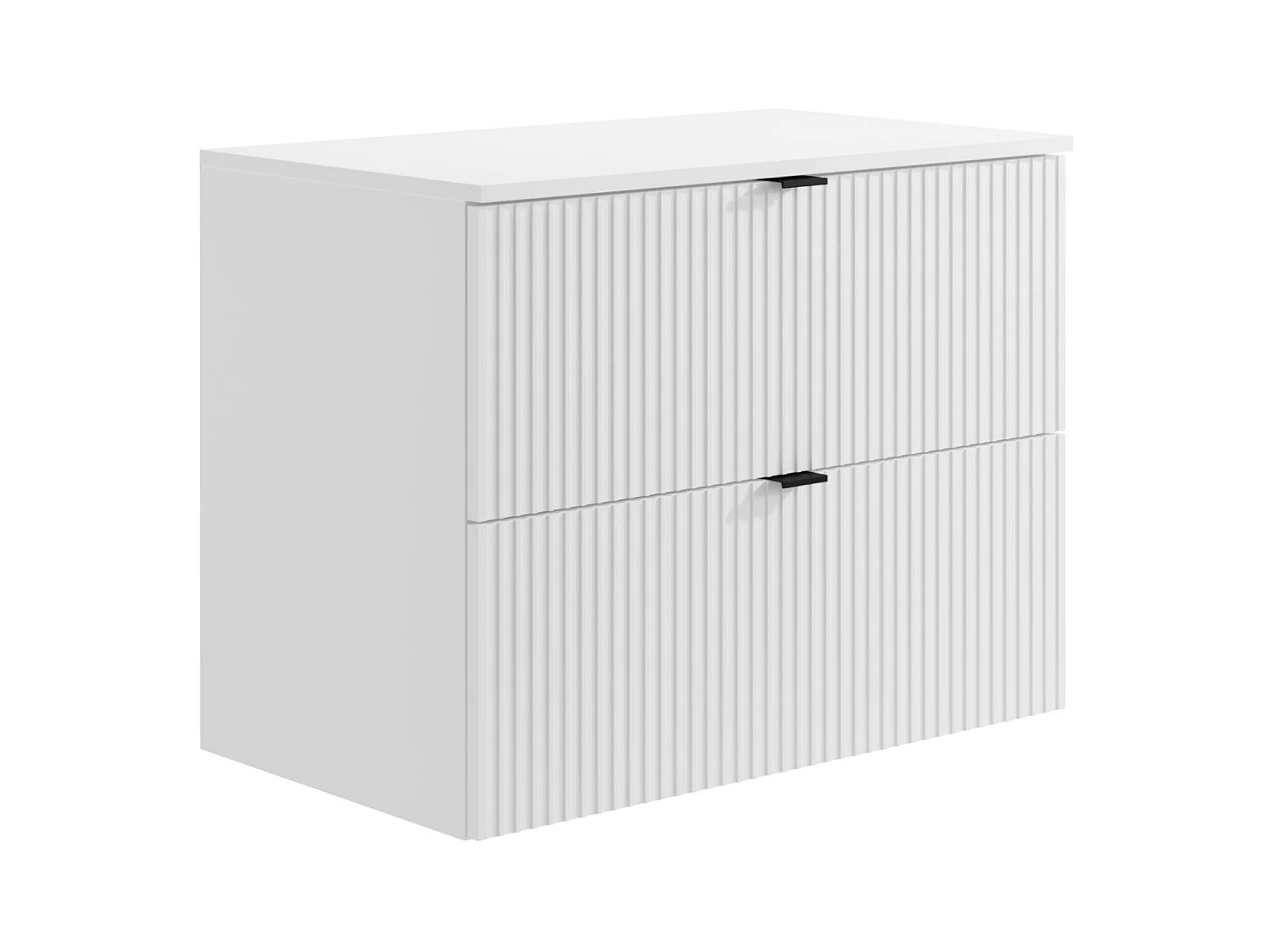 Meuble sous vasque suspendu strié avec planche - Blanc mat - 80 cm - ZEVINI