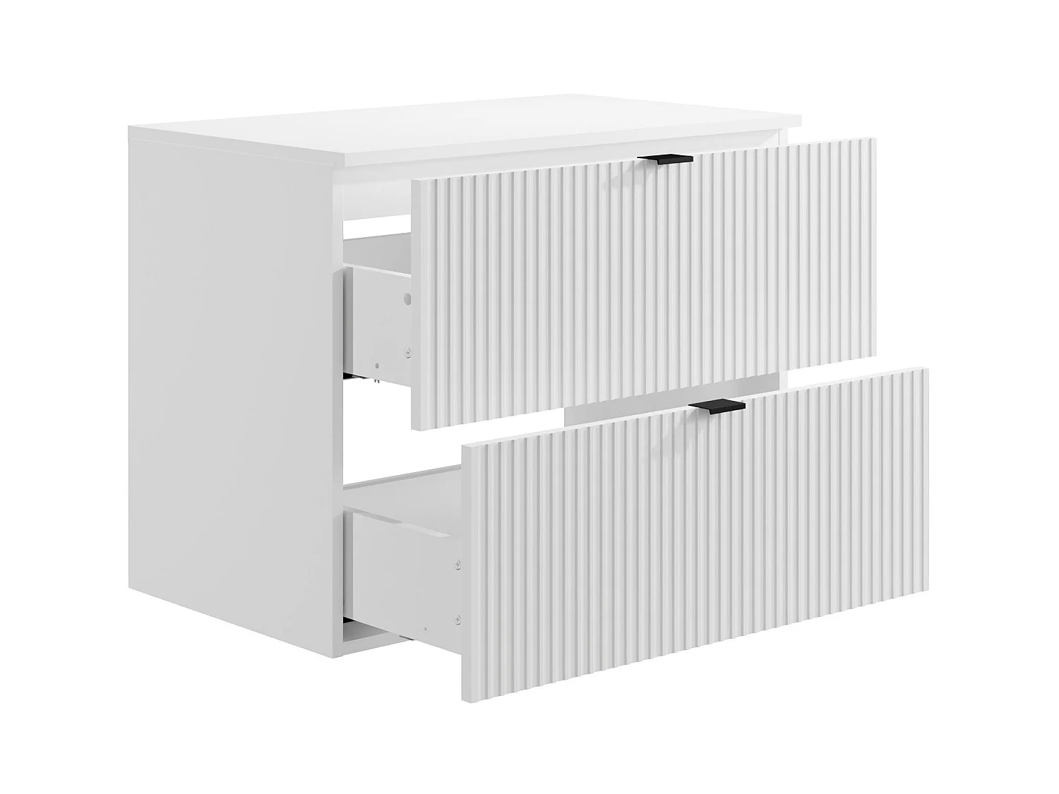 Mueble suspendido para lavabo estriado y tablero - Blanco - Ancho 80 cm - ZEVINI