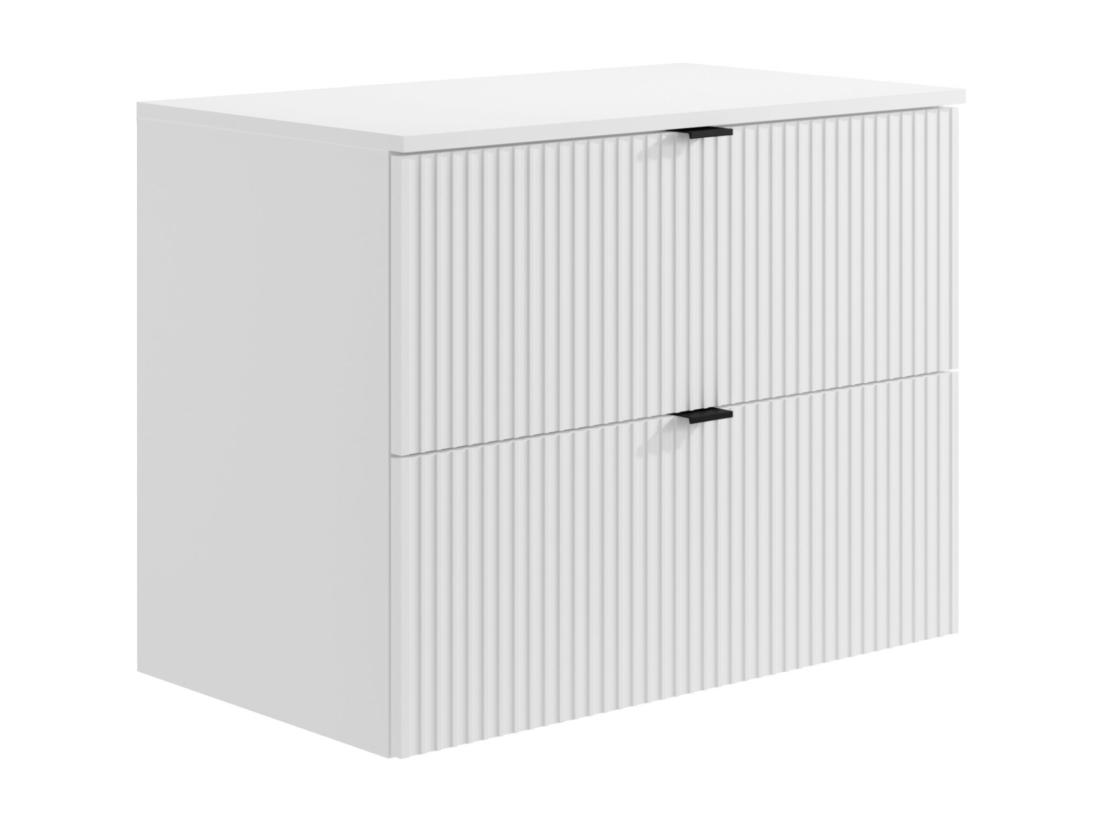 vente unique Meuble sous vasque suspendu strié avec planche - Blanc mat - 80 cm - ZEVINI