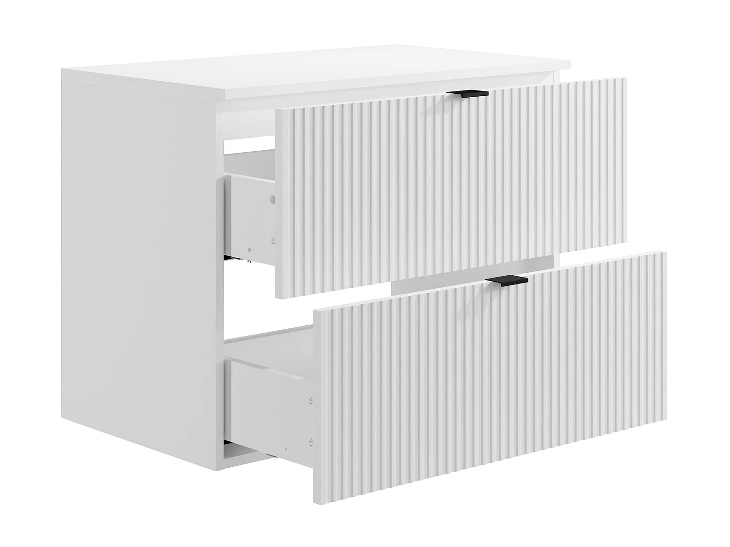 Mobile sotto lavabo sospeso con scanalature con piano di appoggio L80 cm Bianco - ZEVINI