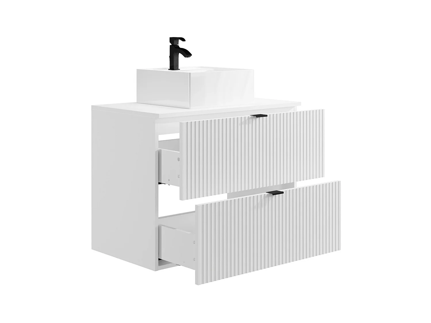 Waschbeckenunterschrank hängend mit Aufsatzwaschbecken - Streifenoptik - Weiß - 80 cm - ZEVINI