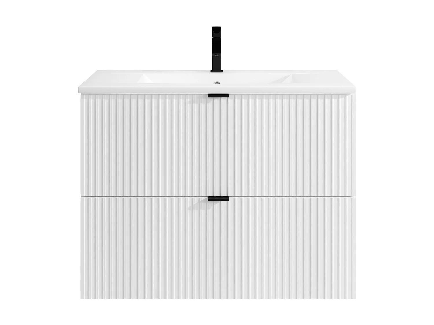Mueble de baño suspendido estriado con lavabo encastrado - Blanco - Ancho 80 cm - ZEVINI