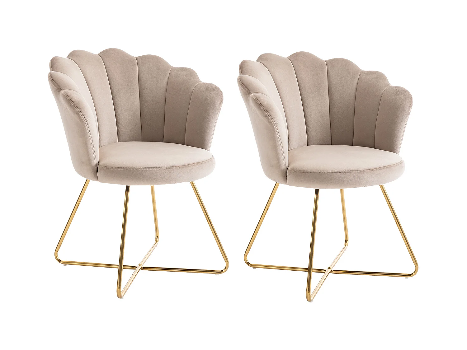 Stuhl 2er-Set - Samt & Metall - Beige & Goldfarben - FIORI II