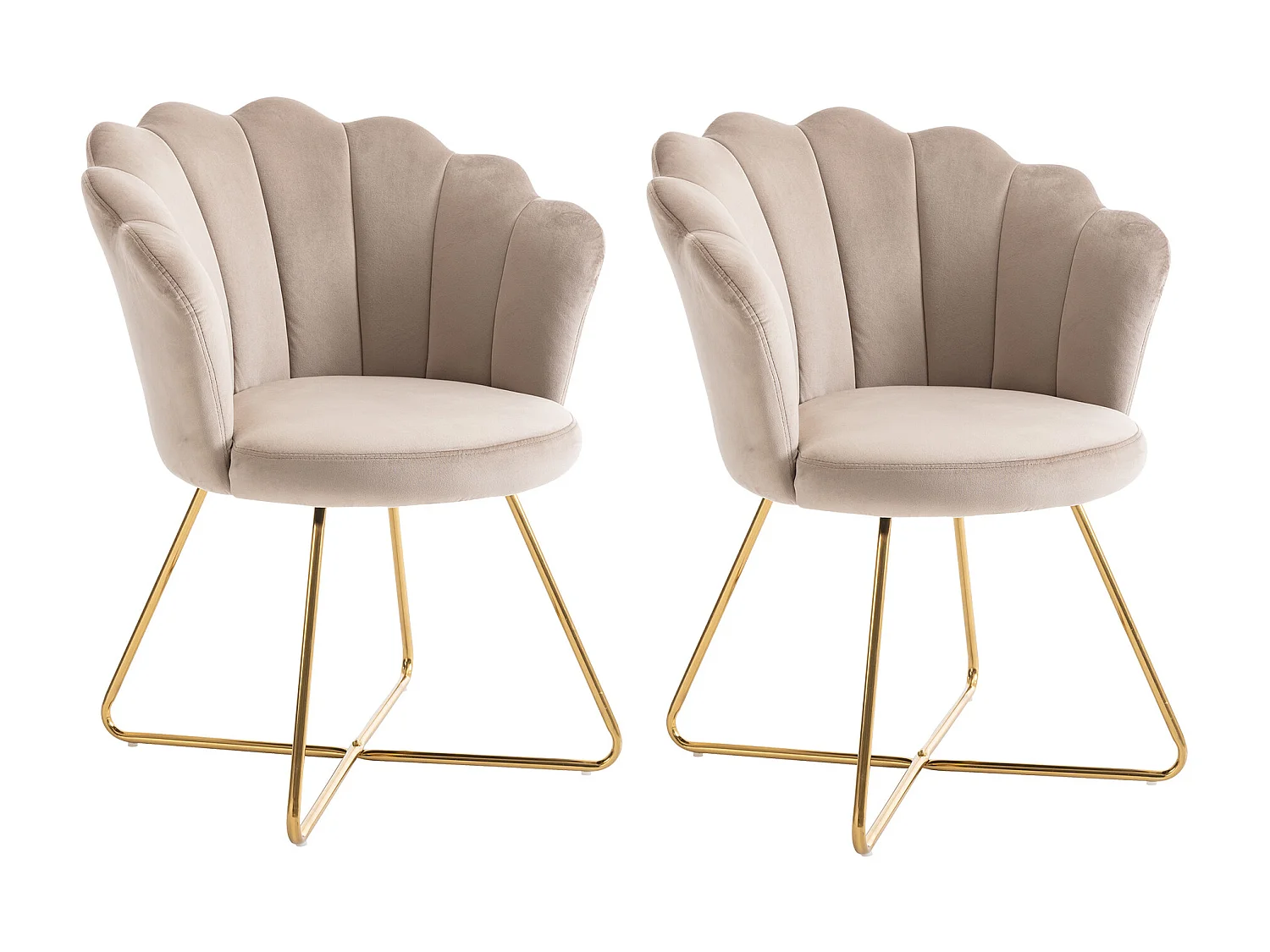 Lot de 2 chaises en velours et métal - Beige et doré - FIORI II