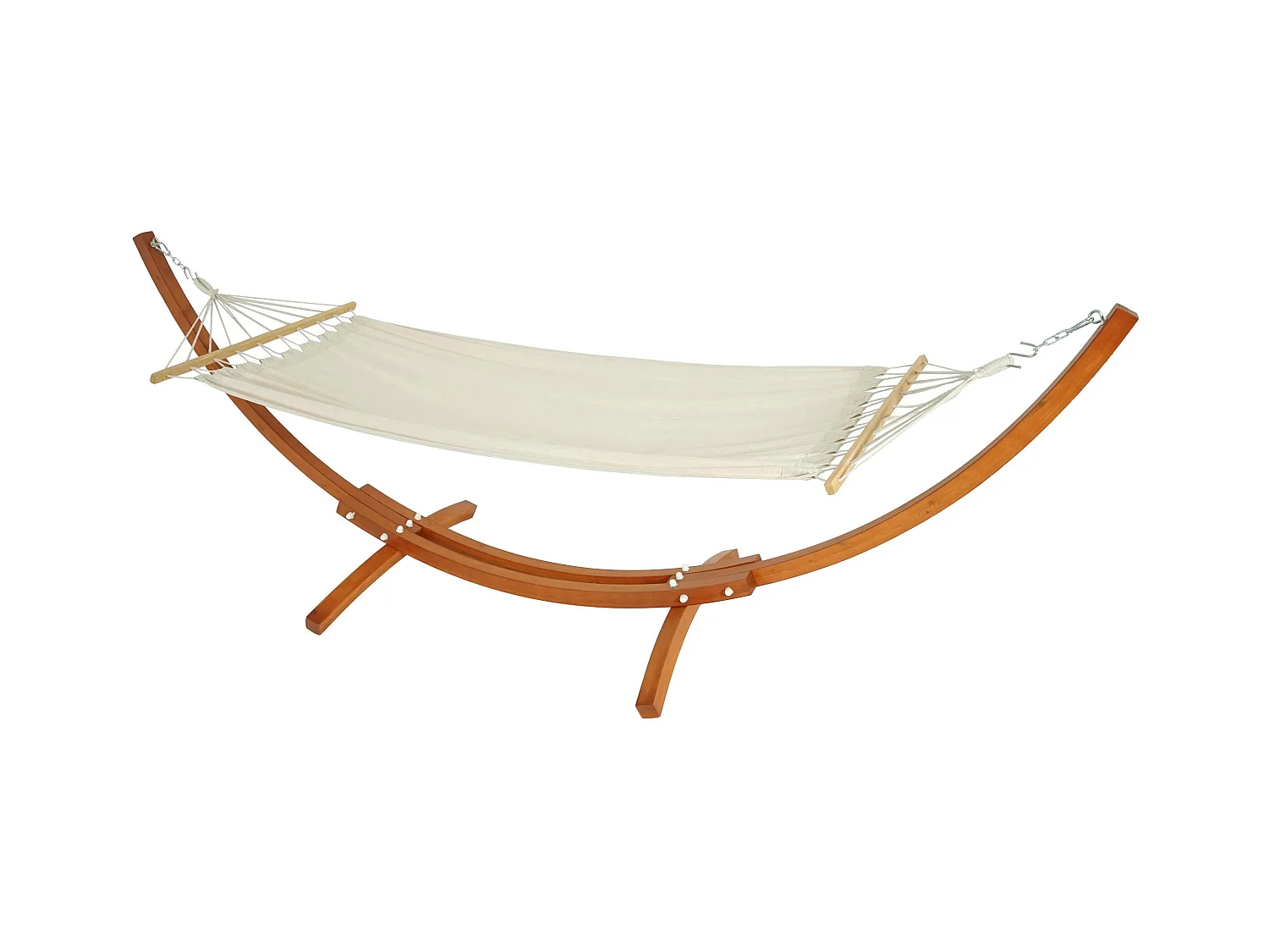 Hamac avec support MCW-J46,  Marron, tissu creme-blanc