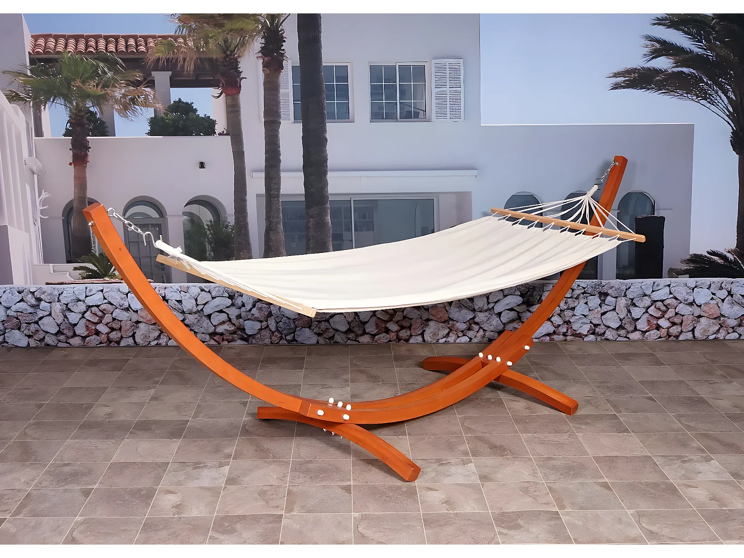 Hamak ze stelażem MCW-J46,  brązowy, kremowo-biały mat