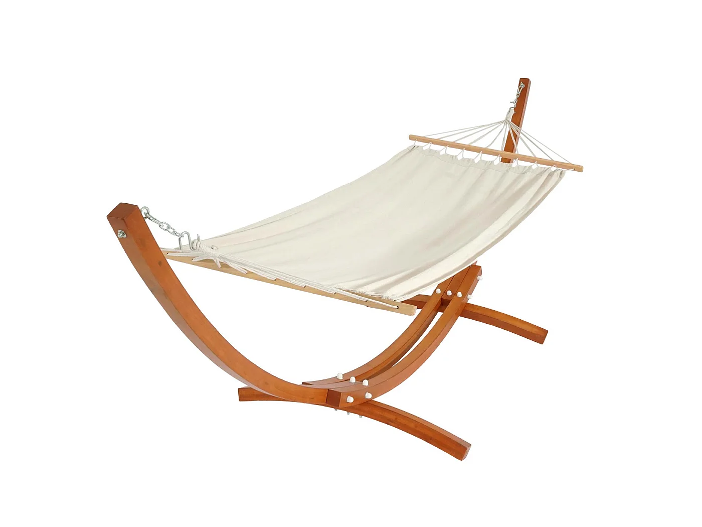 Hamac avec support MCW-J46,  Marron, tissu creme-blanc