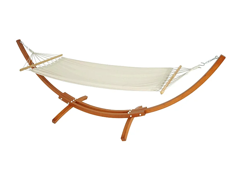 Hamac avec support MCW-J46,  Marron, tissu creme-blanc