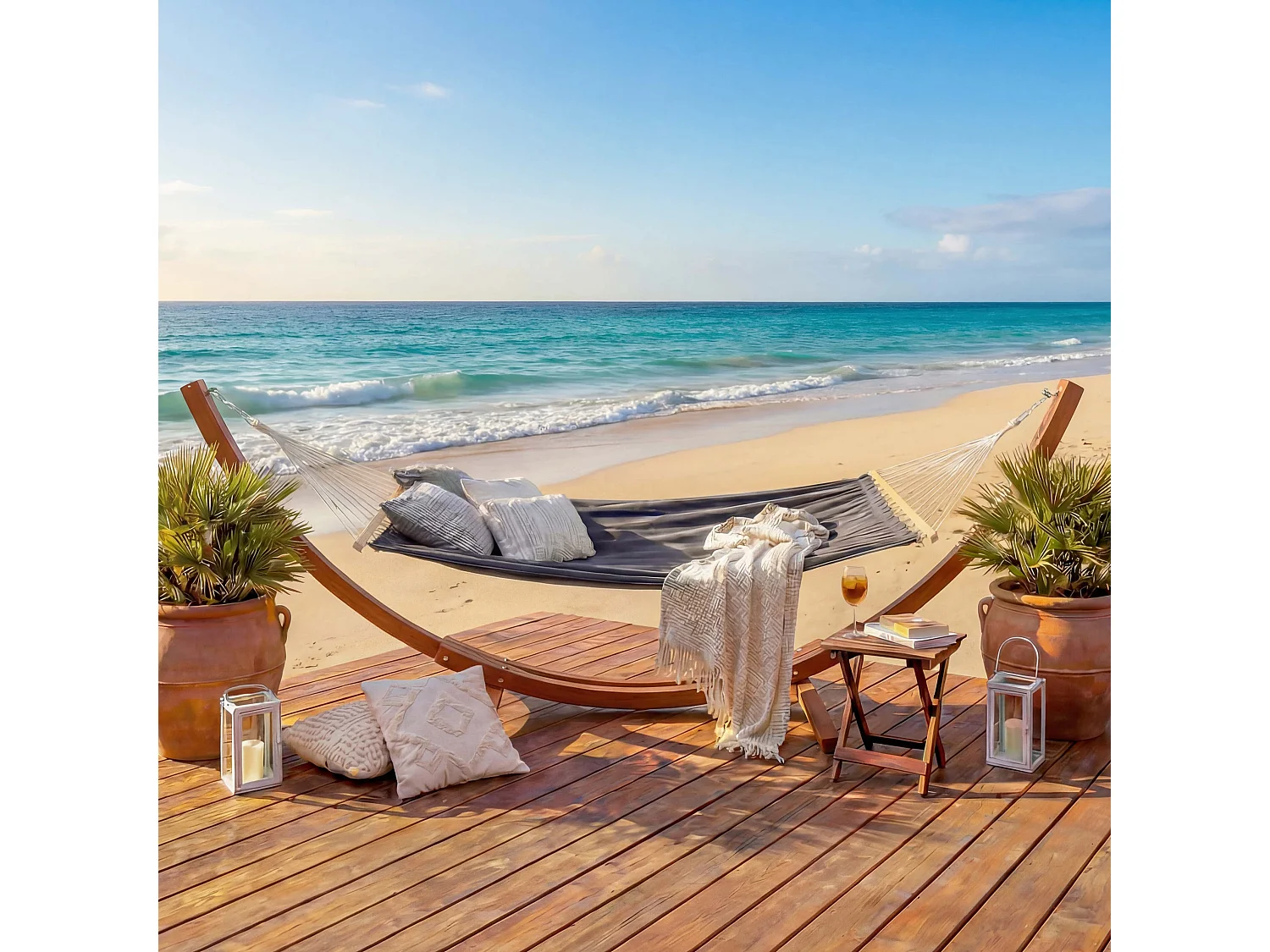 Hamac avec support MCW-J46,  marron, tissu gris