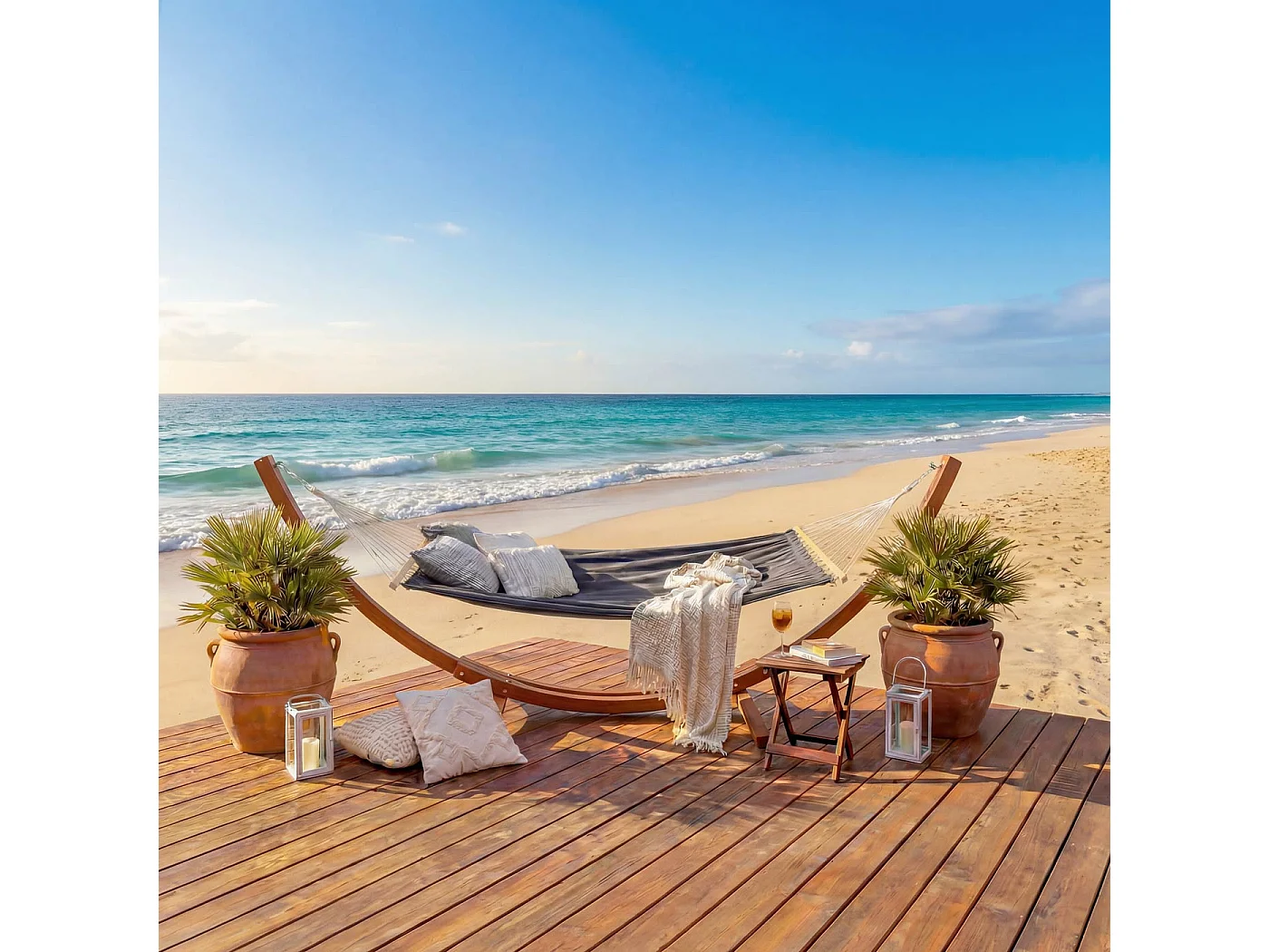 Hamac avec support MCW-J46,  marron, tissu gris