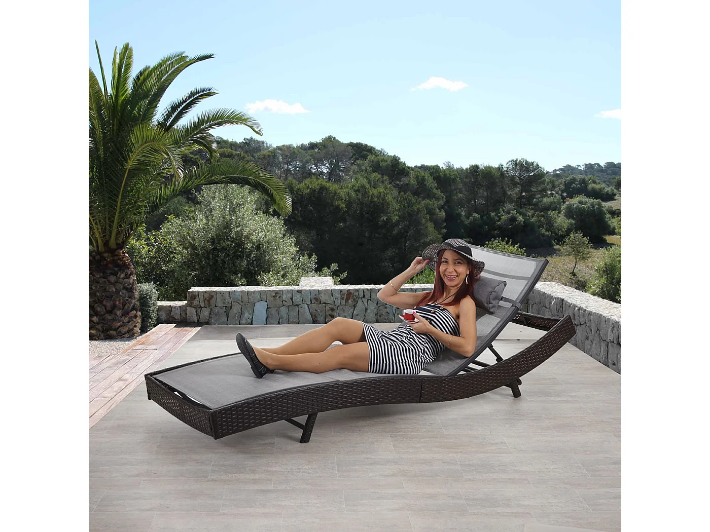 Sonnenliege Phoenix, Braun-meliert, Bezug grau