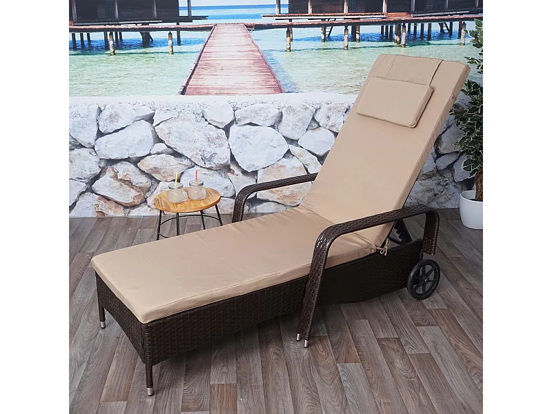 Poly-Rattan Bain de soleil Cesena,  anthracite, coussin beige