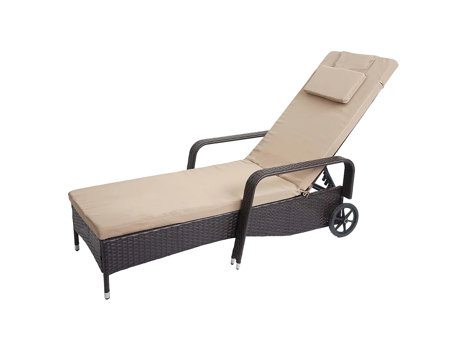 Cesena Poly-Rattan Sun Lounger,  Brown, Beige Cushion