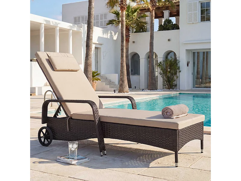 Poly-Rattan Bain de soleil Cesena,  anthracite, coussin beige