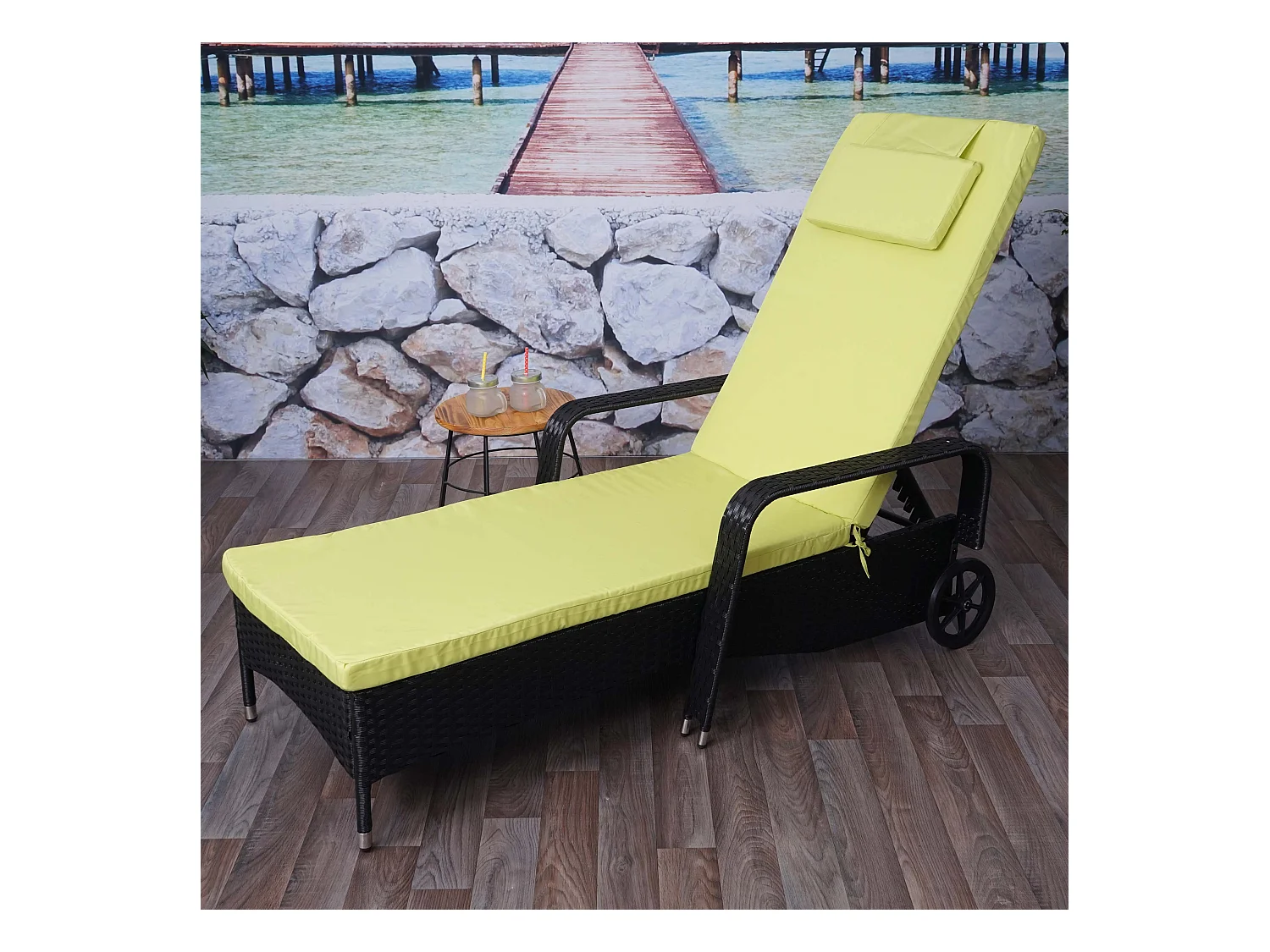 Poly-Rattan Bain de soleil Cesena,  anthracite, coussin vert clair