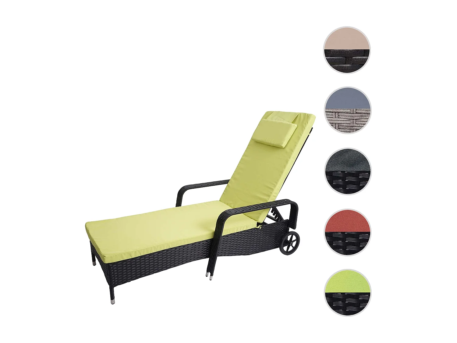 Poly-Rattan Bain de soleil Cesena,  anthracite, coussin vert clair