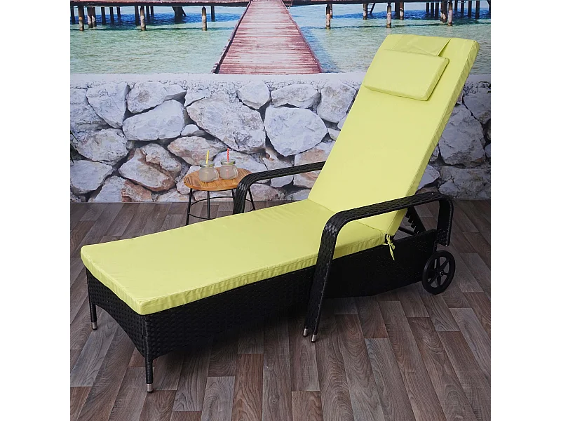 Poly-Rattan Bain de soleil Cesena,  anthracite, coussin vert clair