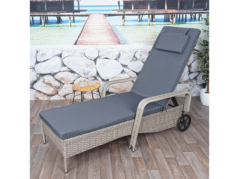 Lettino regolabile da esterno Carrara alluminio polyrattan grigio con cuscino grigio scuro