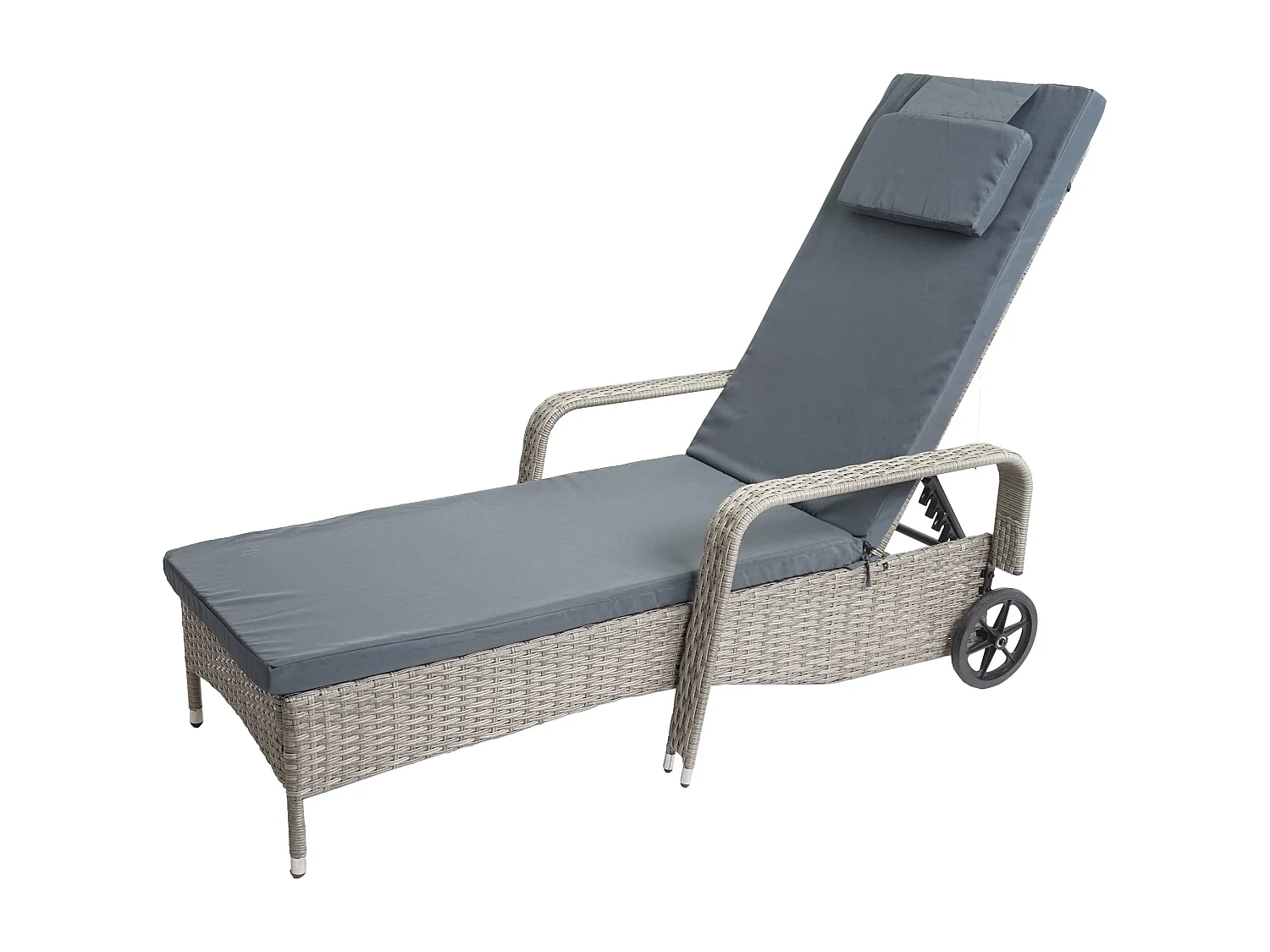 Polirattanowy leżak Cesena,  szary, poduszki ciemnoszare