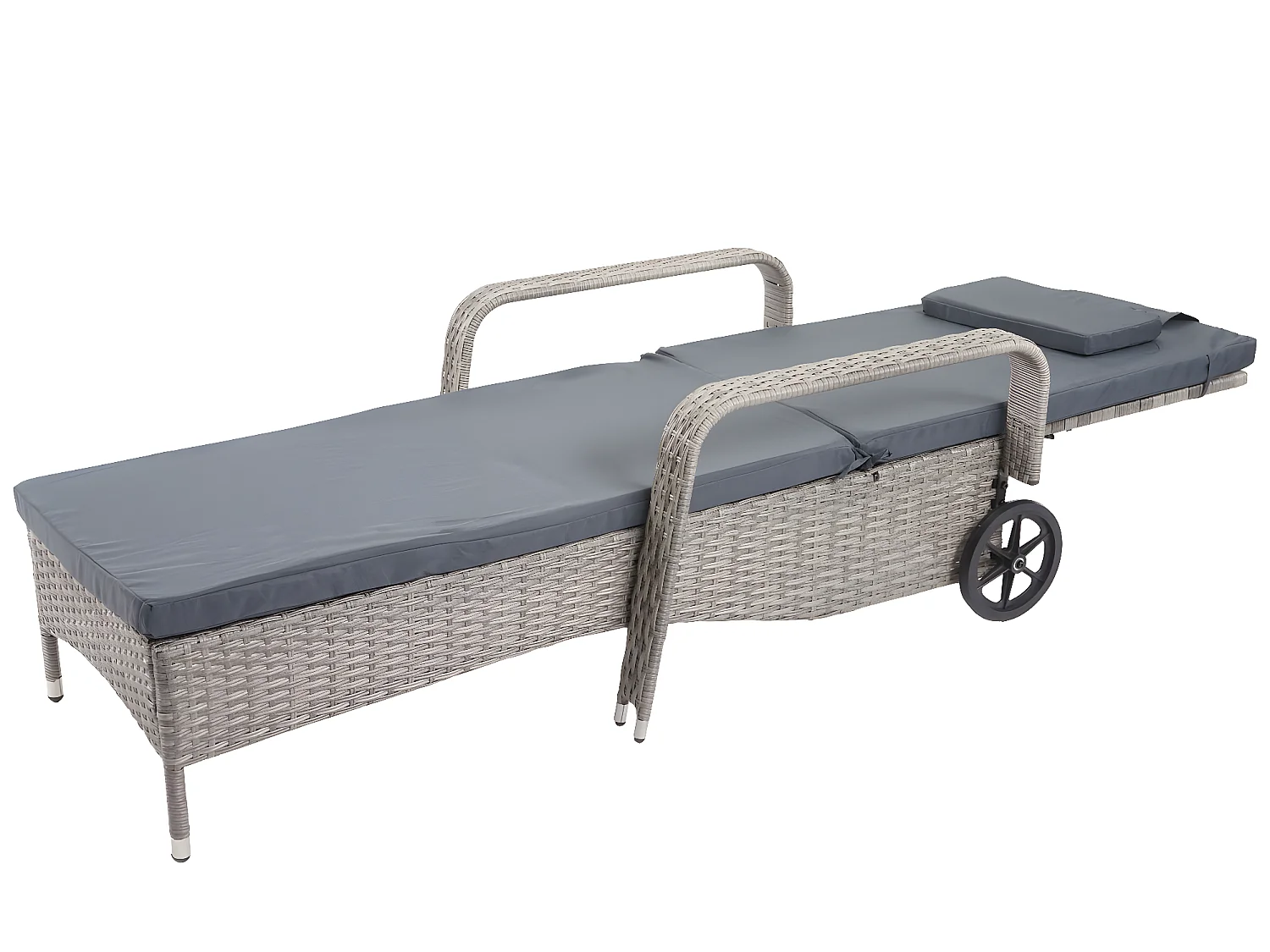 Polirattanowy leżak Cesena,  szary, poduszki ciemnoszare