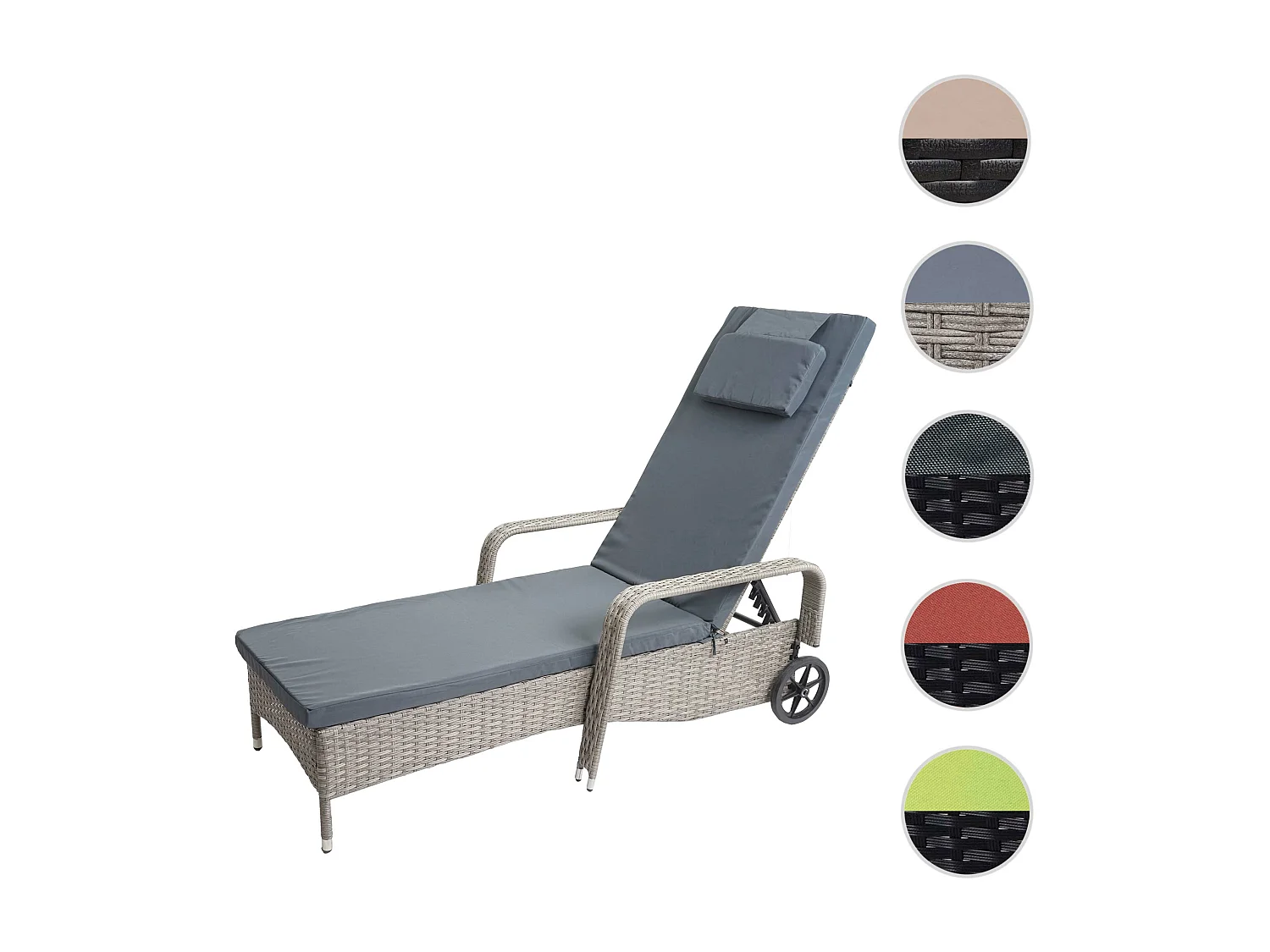 Polirattanowy leżak Cesena,  szary, poduszki ciemnoszare