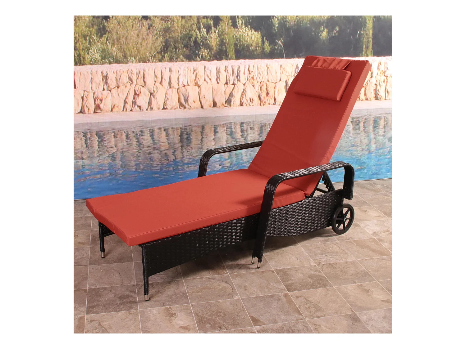 Poly-Rattan Bain de soleil Cesena,  anthracite, coussin terracota