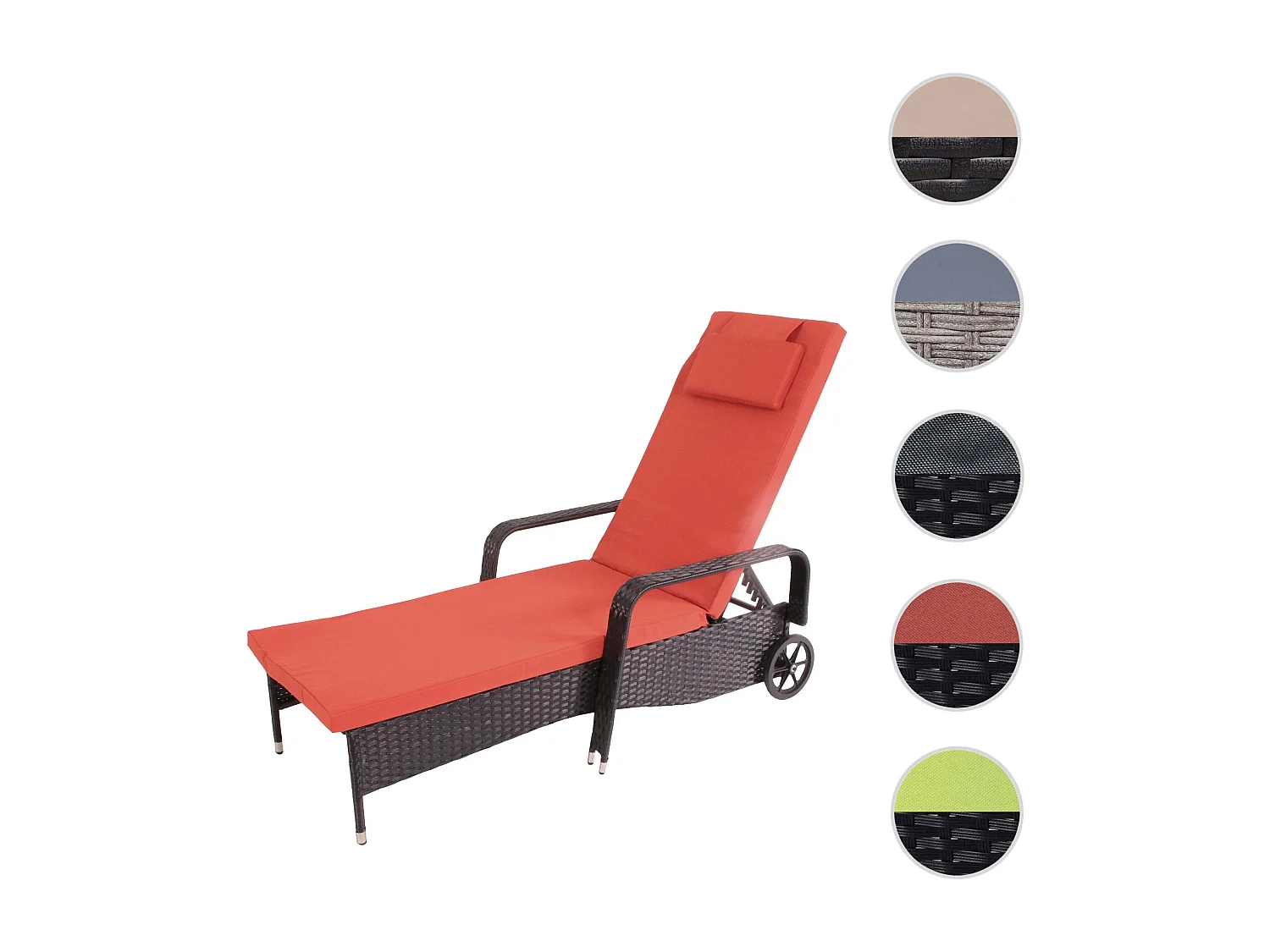 Poly-Rattan Bain de soleil Cesena,  anthracite, coussin terracota