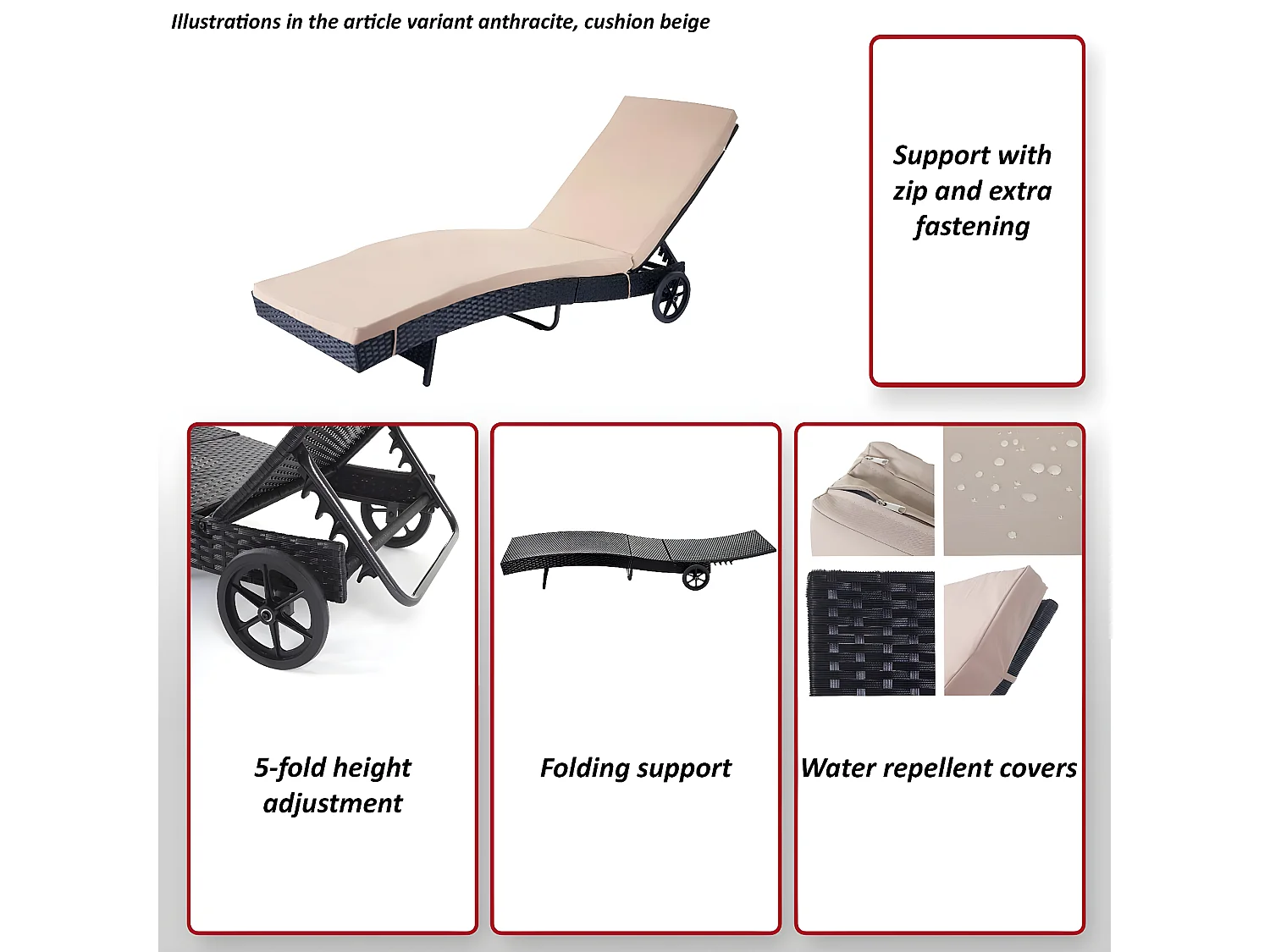 Bain de soleil MCW-D80,  anthracite, coussins terracotta