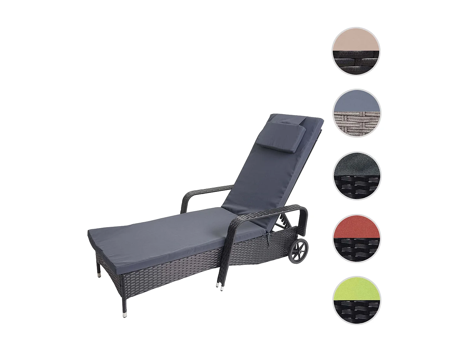 Poly-Rattan Bain de soleil Cesena,  anthracite, coussin gris