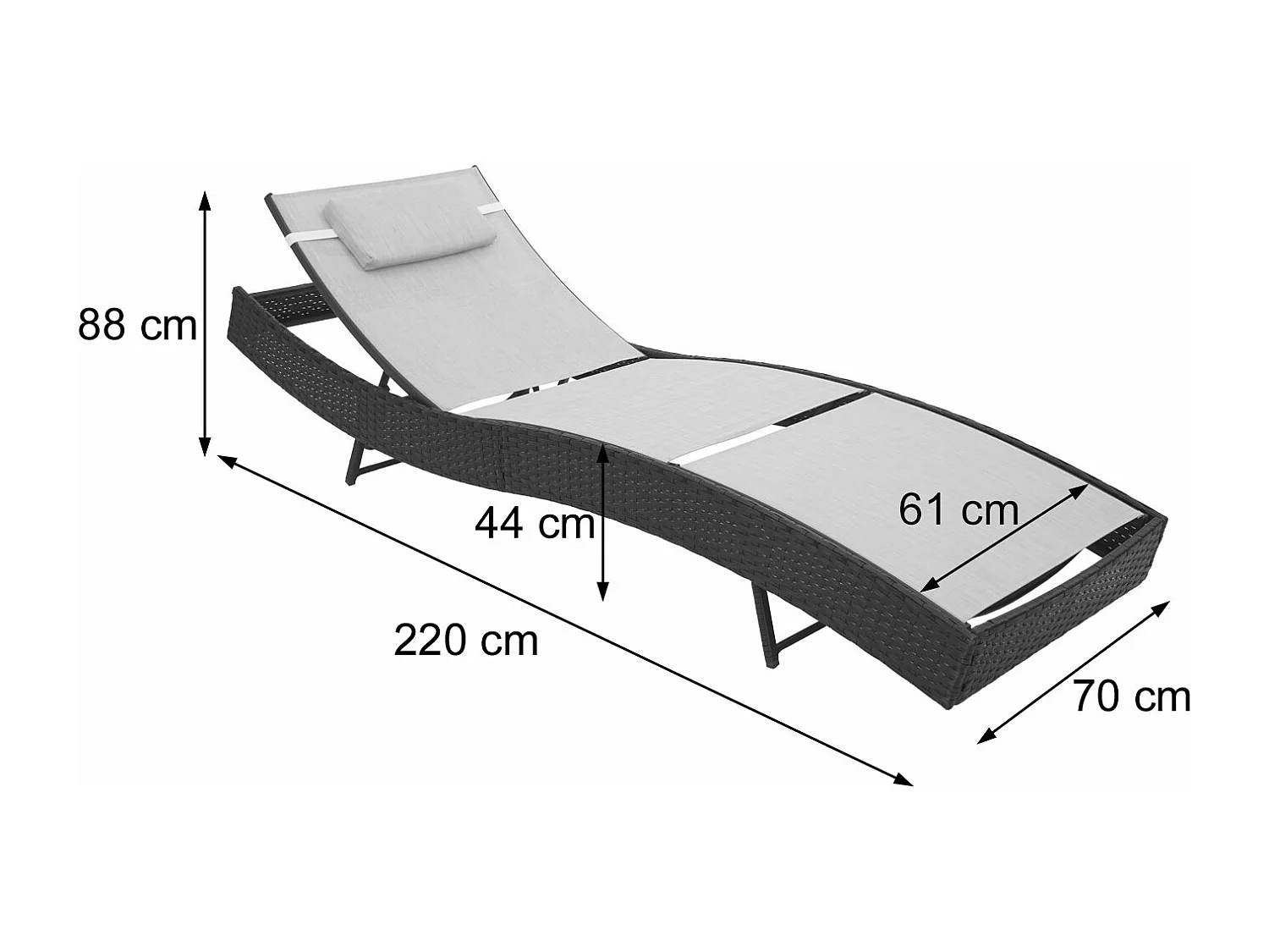 Ligstoel Phoenix,  antraciet, bekleding grijs