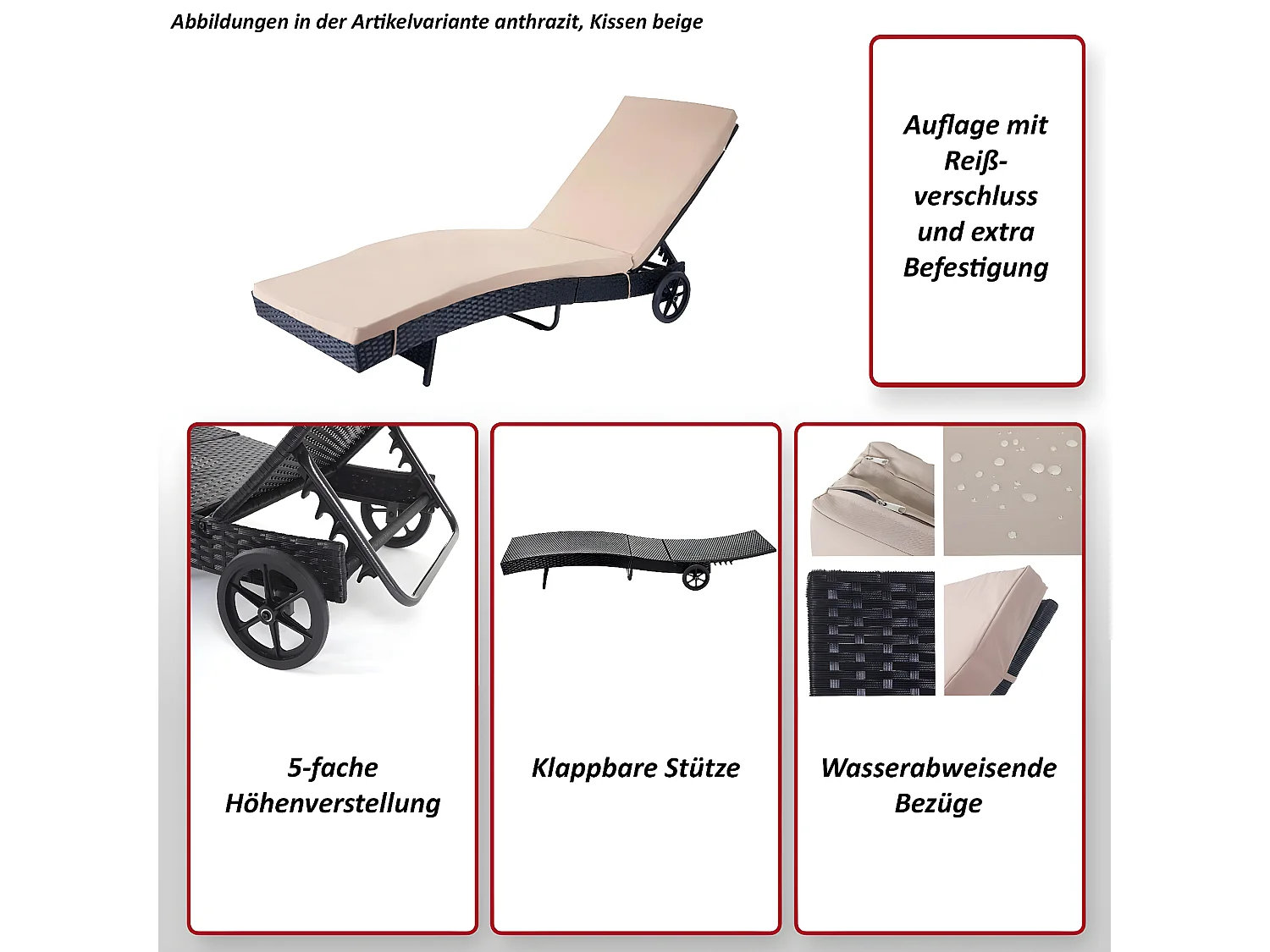 Bain de soleil MCW-D80,  anthracite, coussin gris foncé